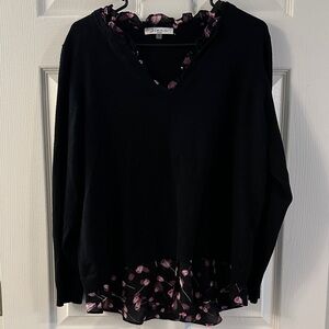 Stylish Black Sweater Cardigan with Floral Accents